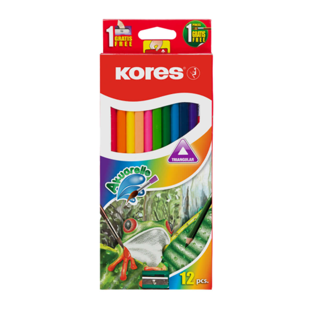 Creioane pe baza de apa Kores, cu pensula, 12 bucati/set Creioane pe baza de apa Kores, cu pensula, 12 bucati/set